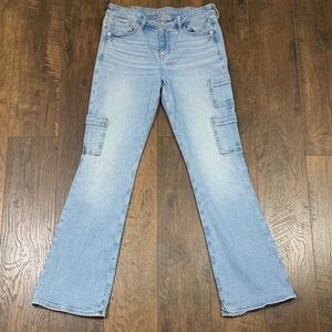 American Eagle Next Level Stretch Kick Boot  Carpenter Pockets Light Wash Jeans